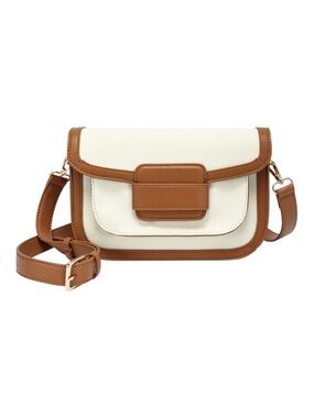 NWT Daisy Rose Crossbody Bag - Cream/Brown Colorblock - Vegan Leather